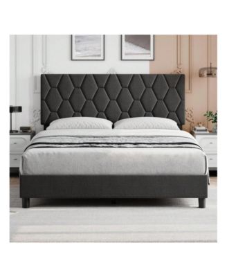 Bed Frame With Headboard Upholstered Bed Frame, Heavy-Duty Platform Bed Frame With Strong Wood Slats, Upholstered Mattress Foundation No Box Spring Needed
