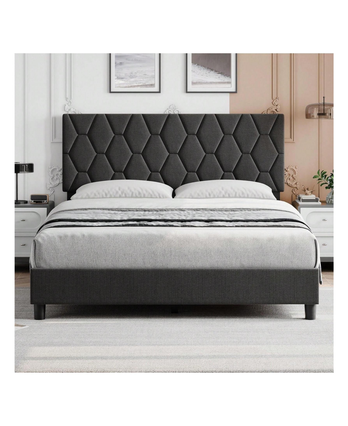 gaomon Bed Frame With Headboard Upholstered Bed Frame, Heavy-Duty Platform Bed Frame With Strong Wood Slats