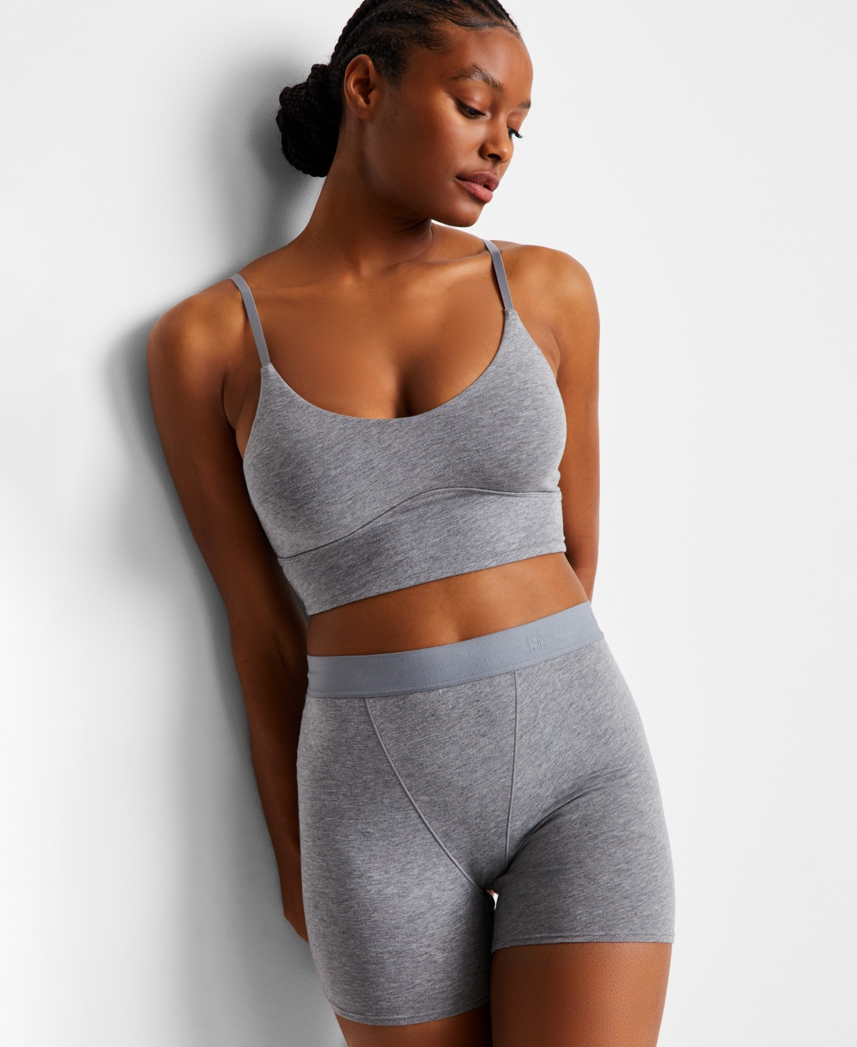 Women's Longline Cropped Bralette, Exclusively at Macy's - Pewter Heather