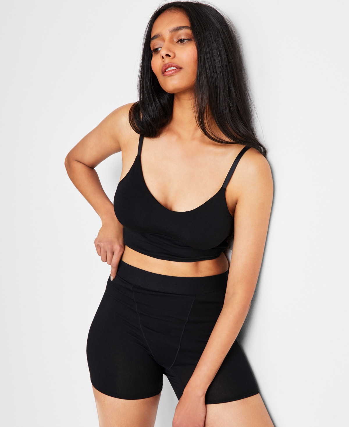 State Of Day Women's Longline Cropped Bralette, Exclusively At Macy's In Deep Black
