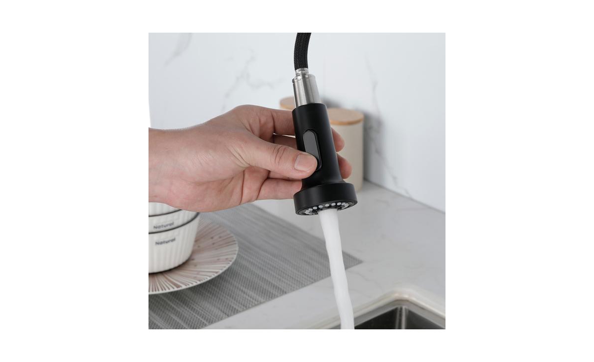 Slickblue MatteCommercial Kitchen Faucet with Solid Brass Construction, Single Handle and Pull-Down Sprayer with Spring Design - Black