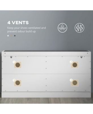 Shoe Bench with 2 Flip Drawers, Cushion, 8 Pairs for Entryway, White