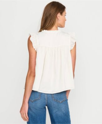 Women's Split Neck Satin Ruffle Blouse