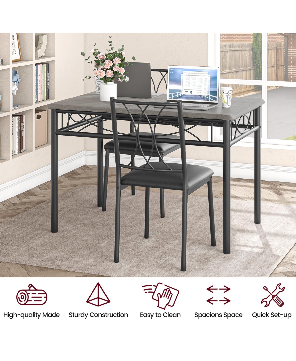 gaomon Dining Table Set for 4, Kitchen Table and Chairs, Dining Room Table Set with 4 Upholstered Chairs,Kitchen Table Set- Grey