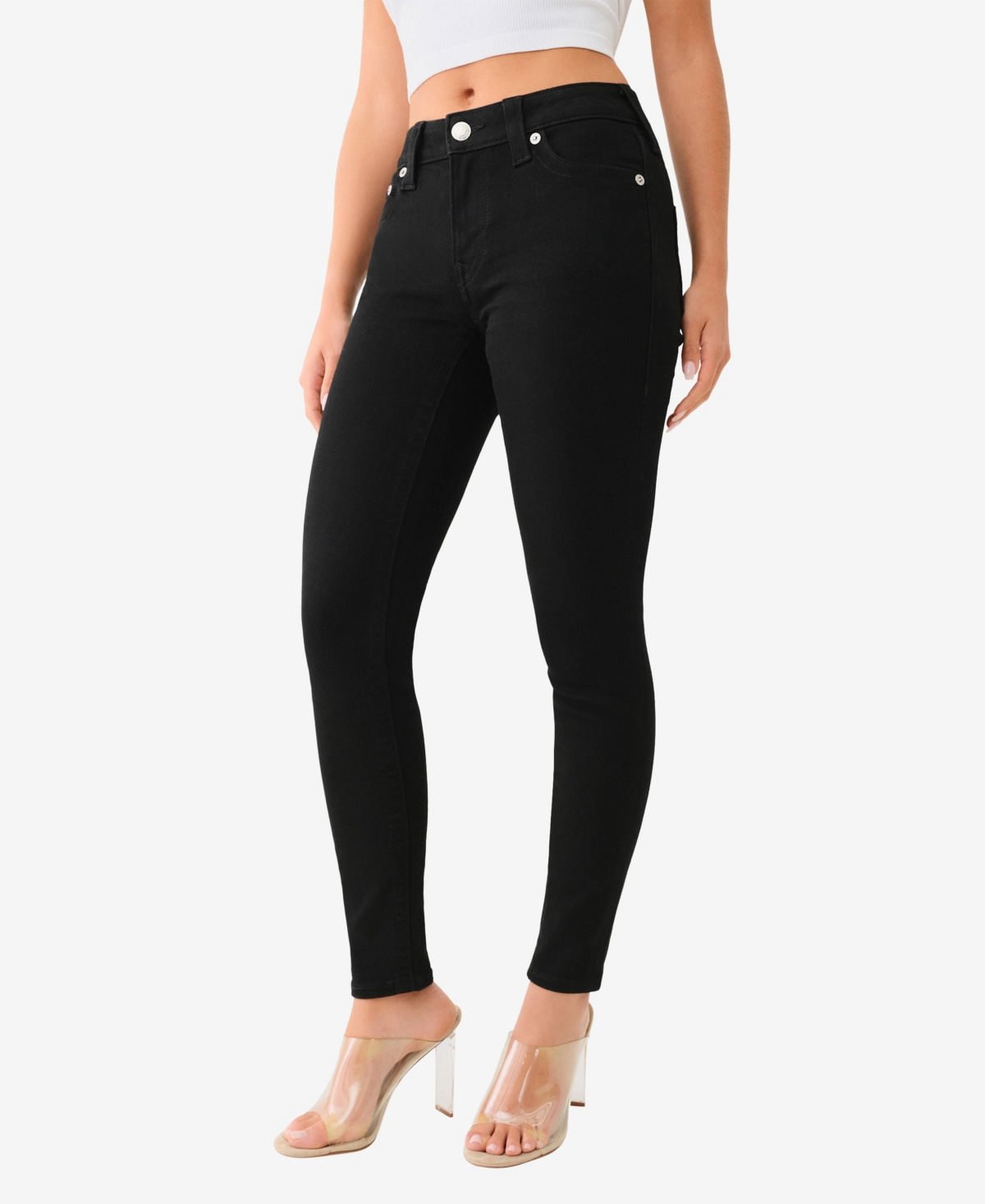 Shop True Religion Women's Jennie Mid Rise Curvy Skinny Jeans In Black Rinse