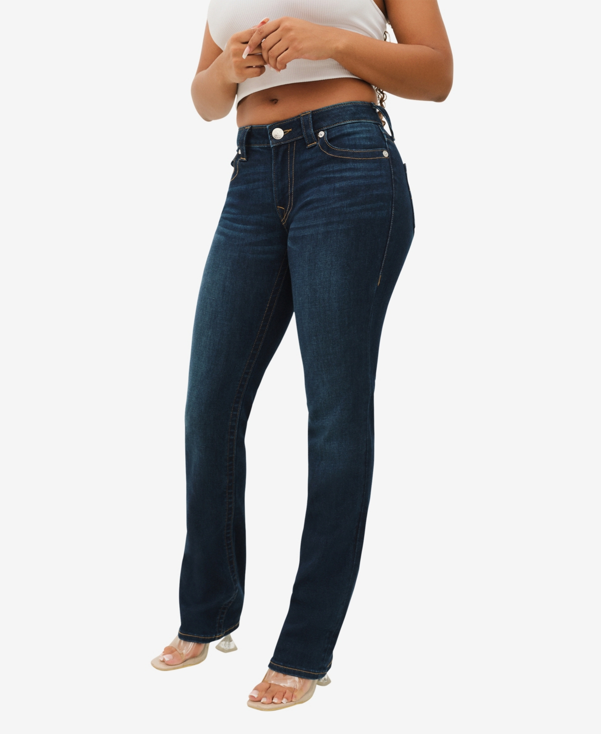 TRUE RELIGION WOMEN'S BILLIE MID RISE STRAIGHT JEANS 