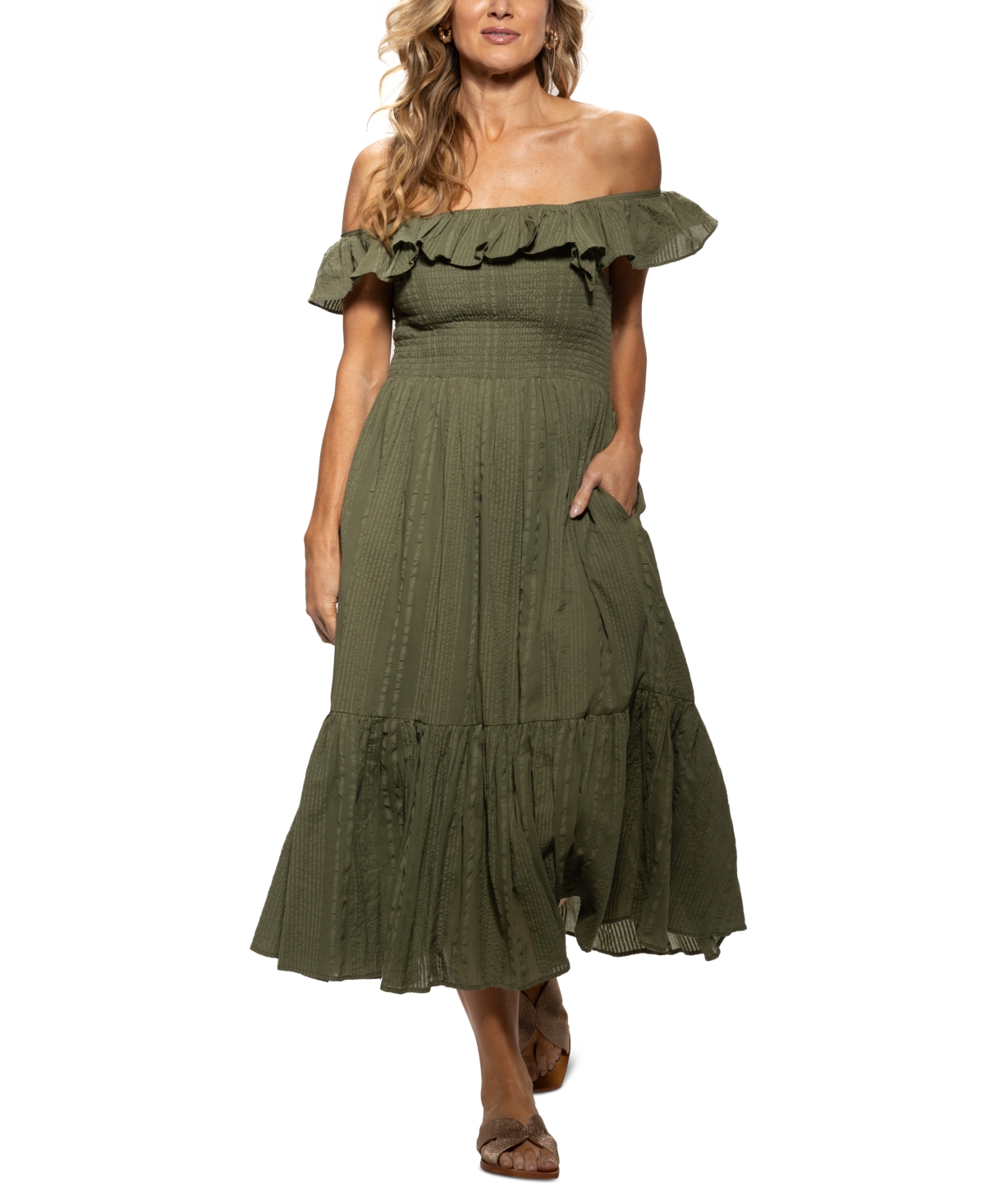 Shop Dotti Women's Cotton On/off-the-shoulder Cover-up Dress In Olive