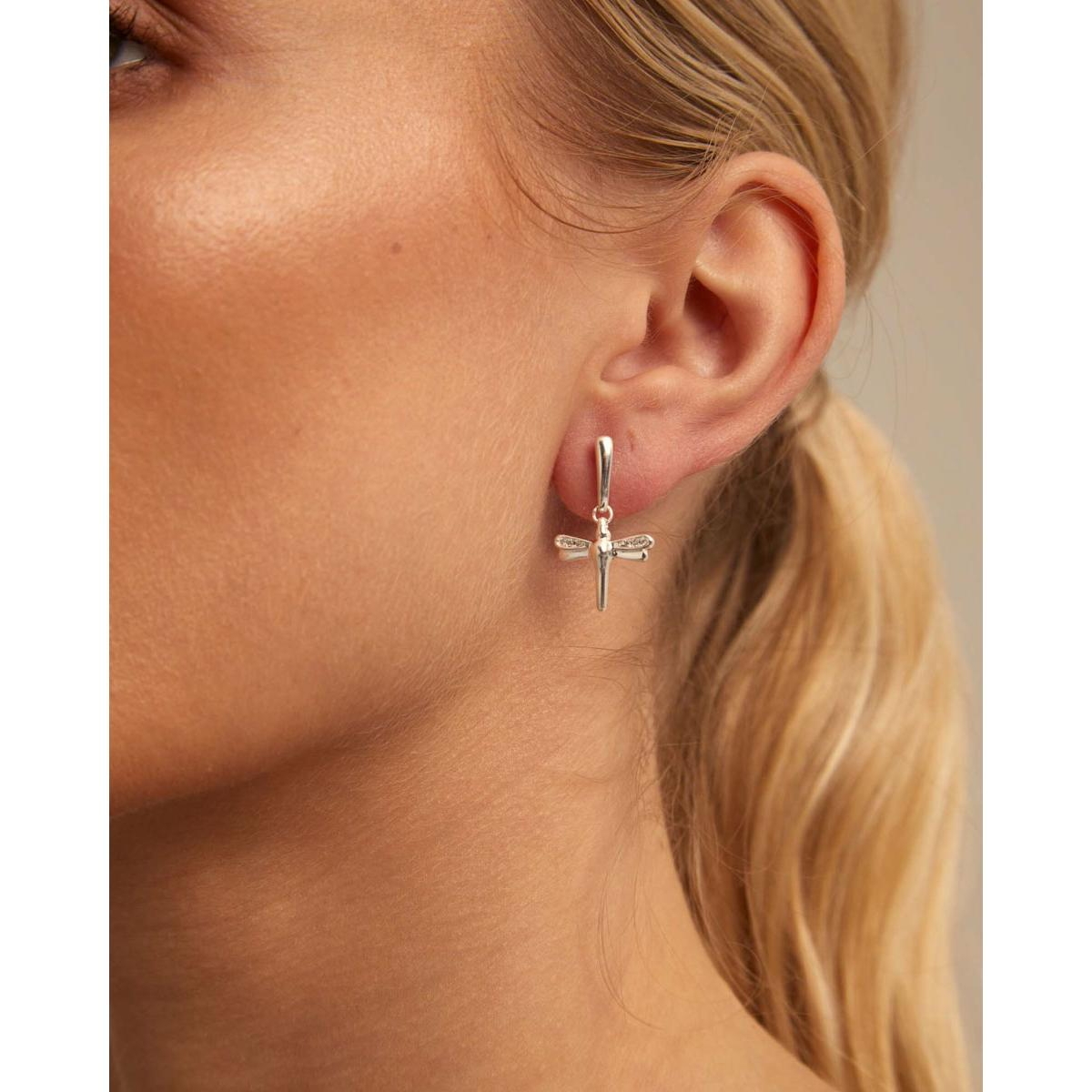 Unode50 Metal Alloy Dragonfly Shaped Earrings In Silver