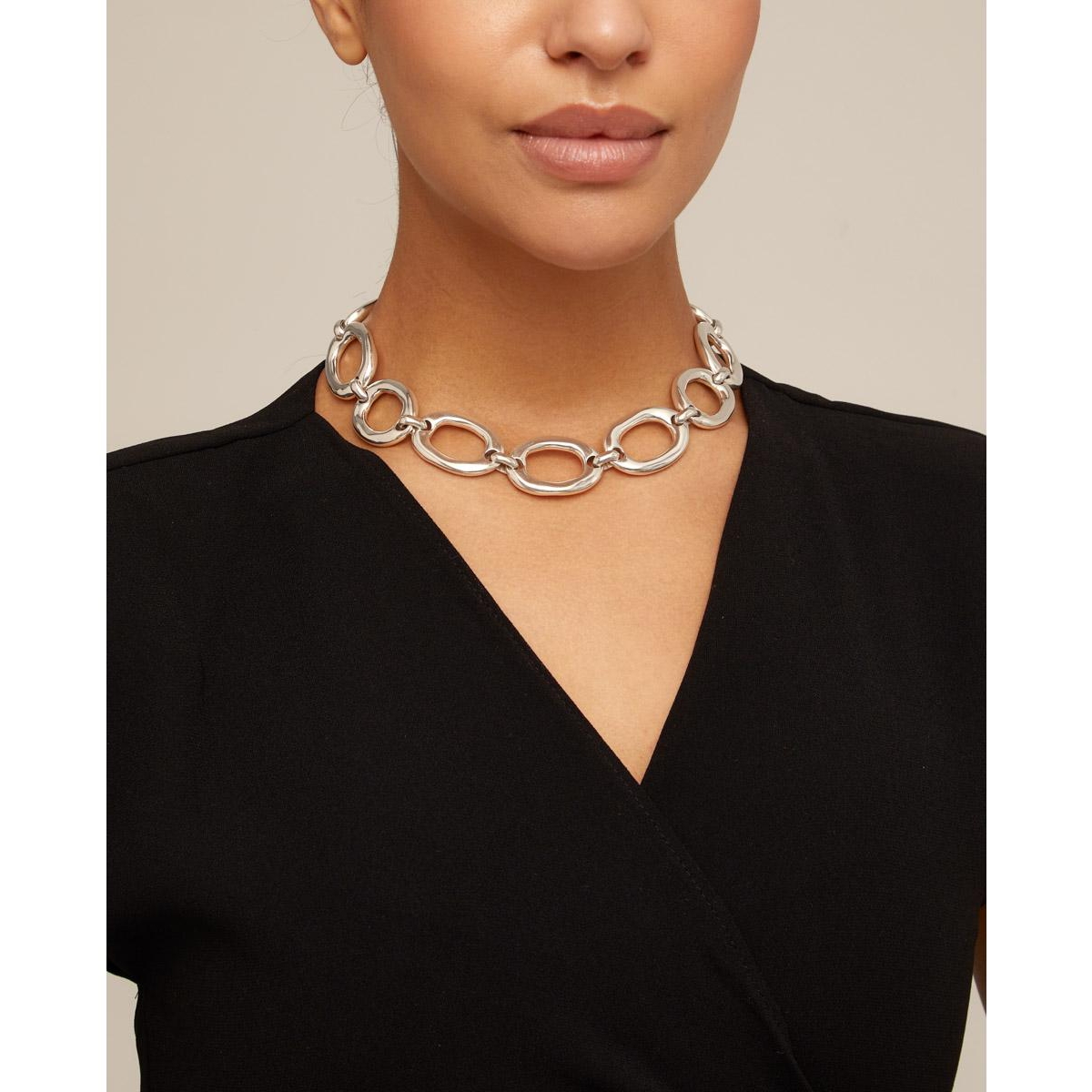 Unode50 Sterling Silver Plated Metal Alloy Oval Links Necklace In Silver