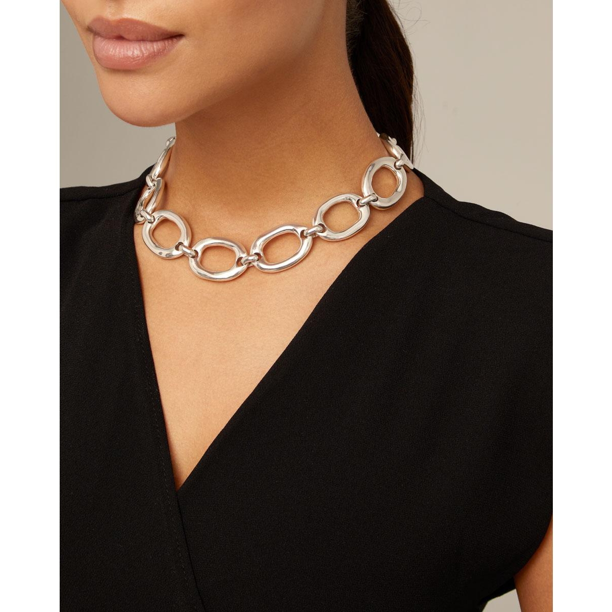 Unode50 Sterling Silver Plated Metal Alloy Oval Links Necklace In Silver