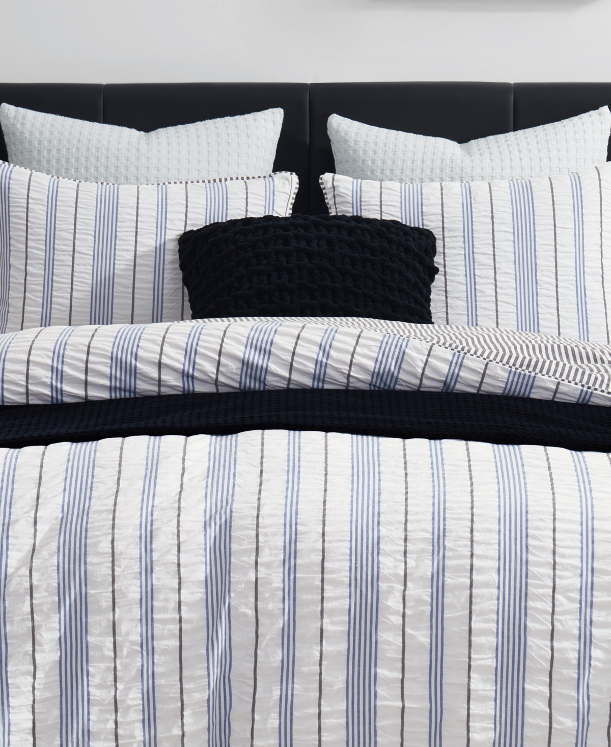 Dkny Seersucker Stripe 3 Piece Comforter Set, Full/queen In Blue