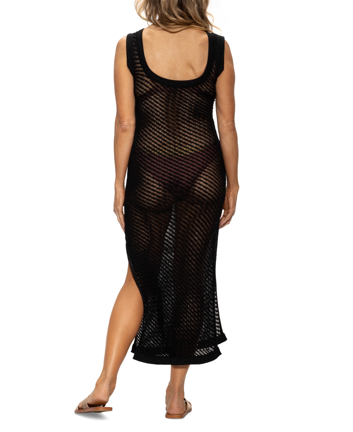 Shop Dotti Women's Scoop-back Sleeveless Crochet Dress Swim Cover-up In Black