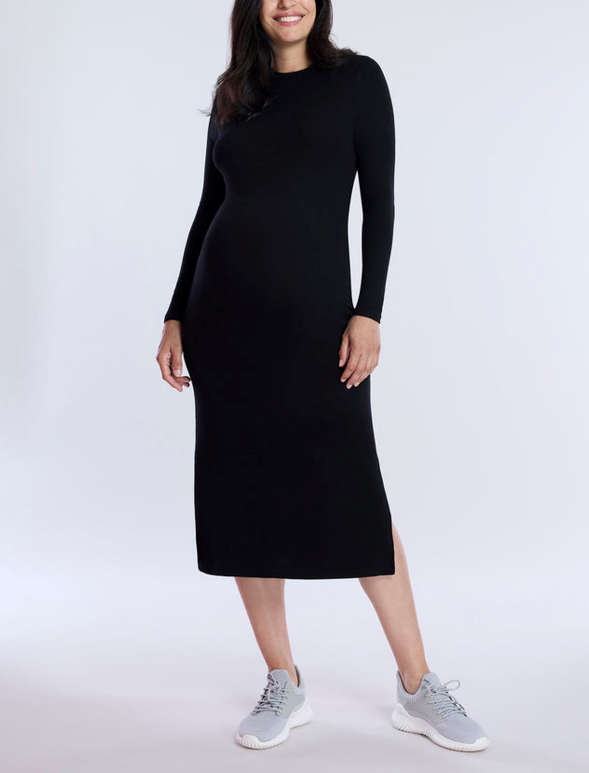 Maternity Crew Neck Rib Knit Long Sleeve Column Dress - Motherhood - Opal