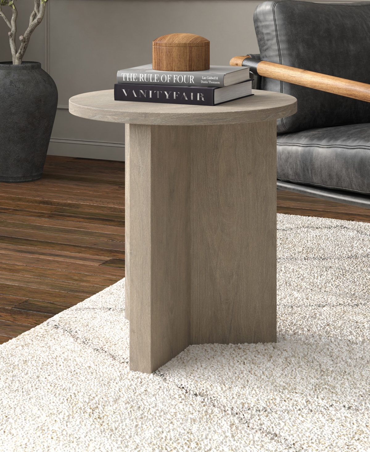 Hudson & Canal 20" Anders Wide Round Side Table In Antiqued Gray Oak