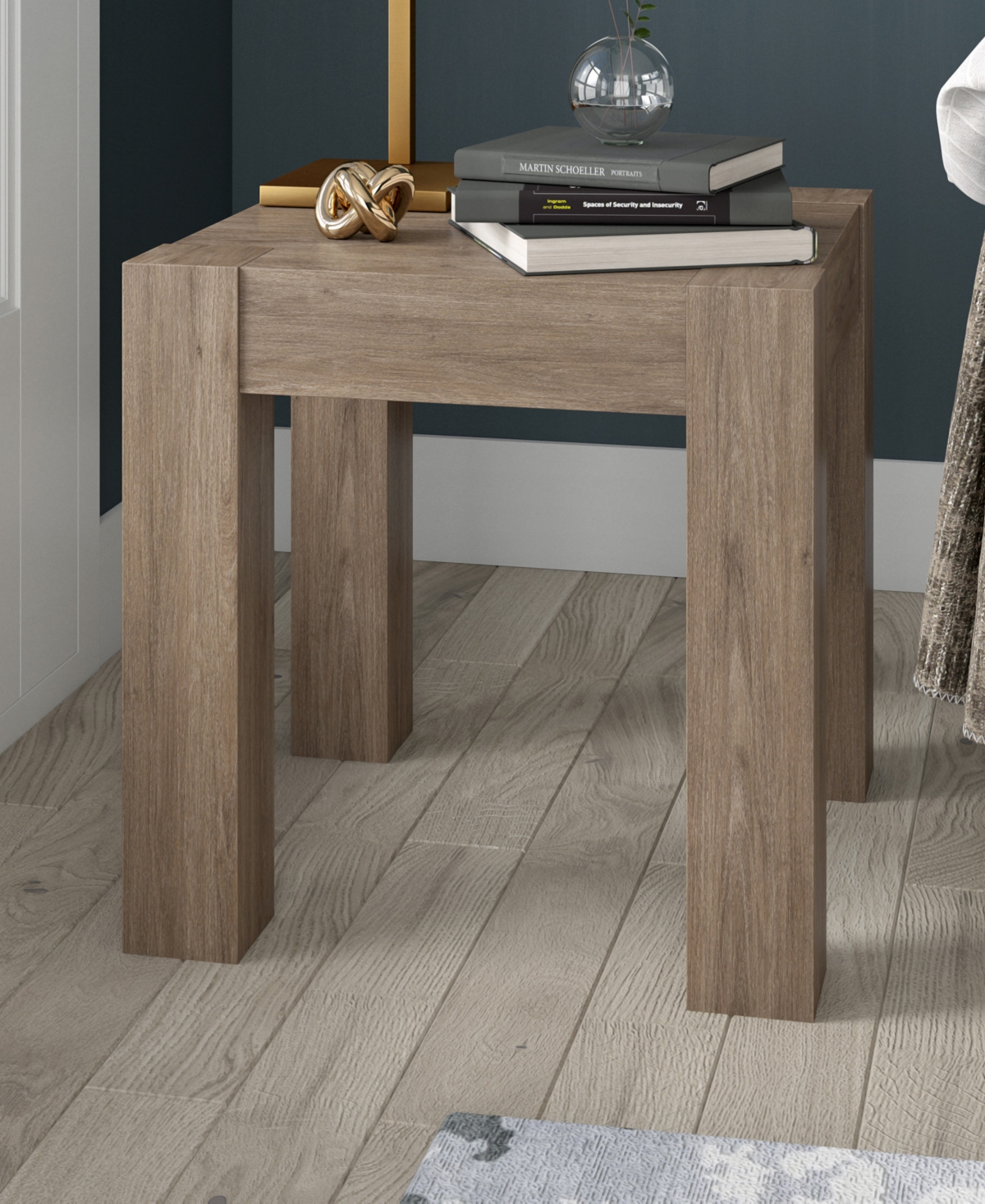 Hudson & Canal 22" Langston Wide Square Side Table In Antiqued Gray Oak