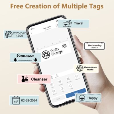 POLONO P31S Label Maker: Portable Bluetooth Thermal Printer w/ Tape, Templates – For Home, Office, Storage & Stickers – Blue.