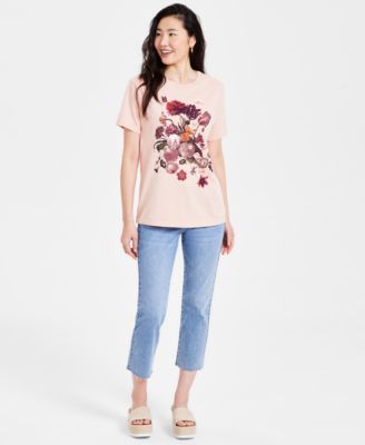 Womens Heritage Bouquet Boyfriend Tee Mid Rise Cropped Jeans