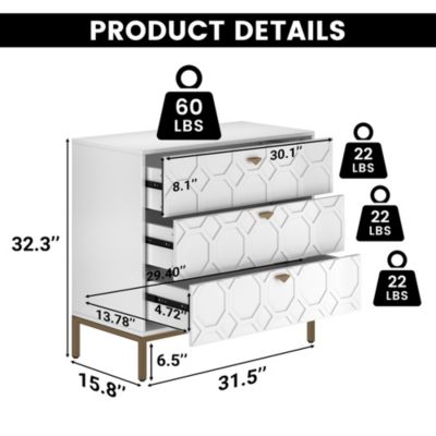 Wooden 3-Drawer Storage Cabinet Table