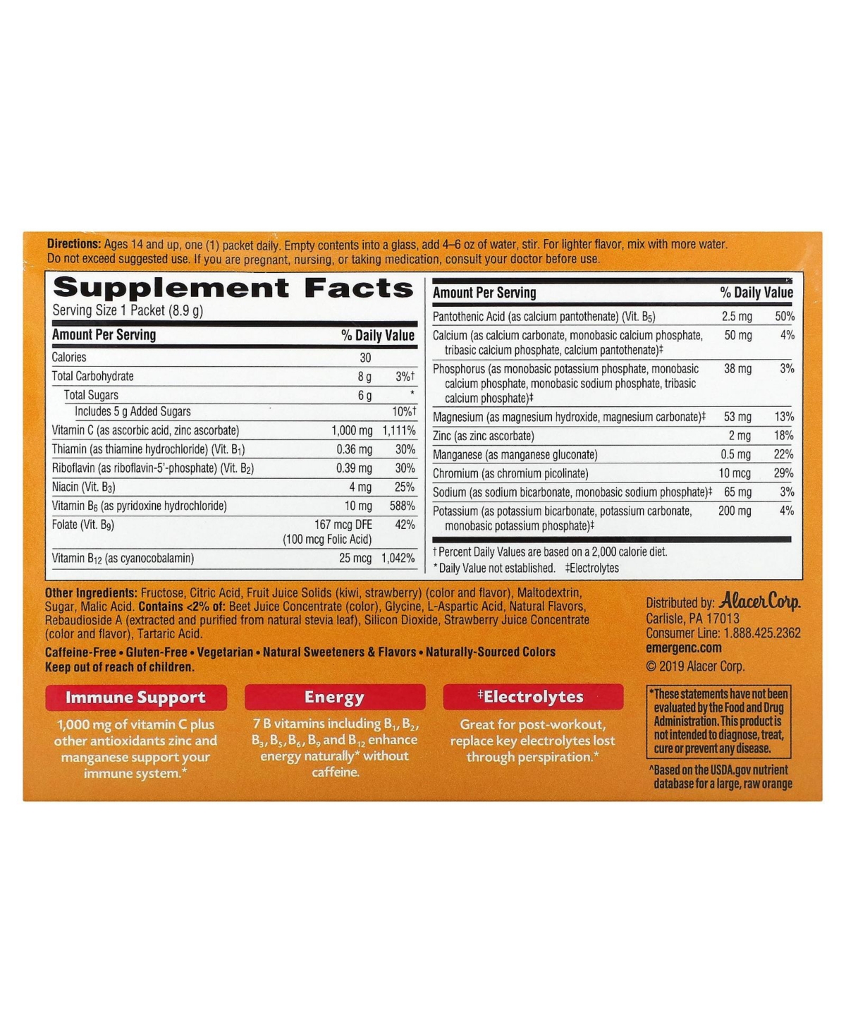 Emergen-c Vitamin C Strawberry-Kiwi 1 000 mg Packets - 0.31 oz (8.9 g) Each