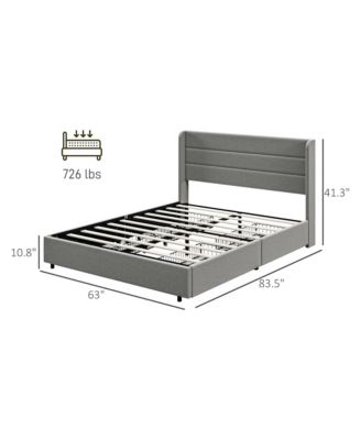 Queen Size Bed Frame with Headboard 4 Drawers Noise-Free, Light Gray