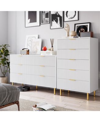 White 6 Drawer Dresser for Bedroom, 56” Wide Wood Dresser Organizer with Metal Legs