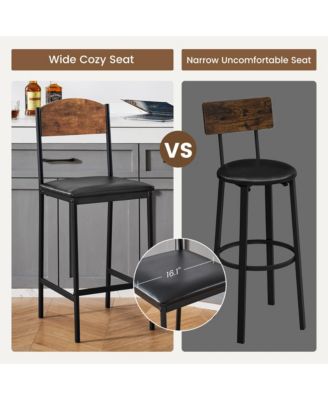 Bar Stools Set of 2, Kitchen Barstools with Footrest and Back, PU Leather Counter Height Bar Stools with Footrest