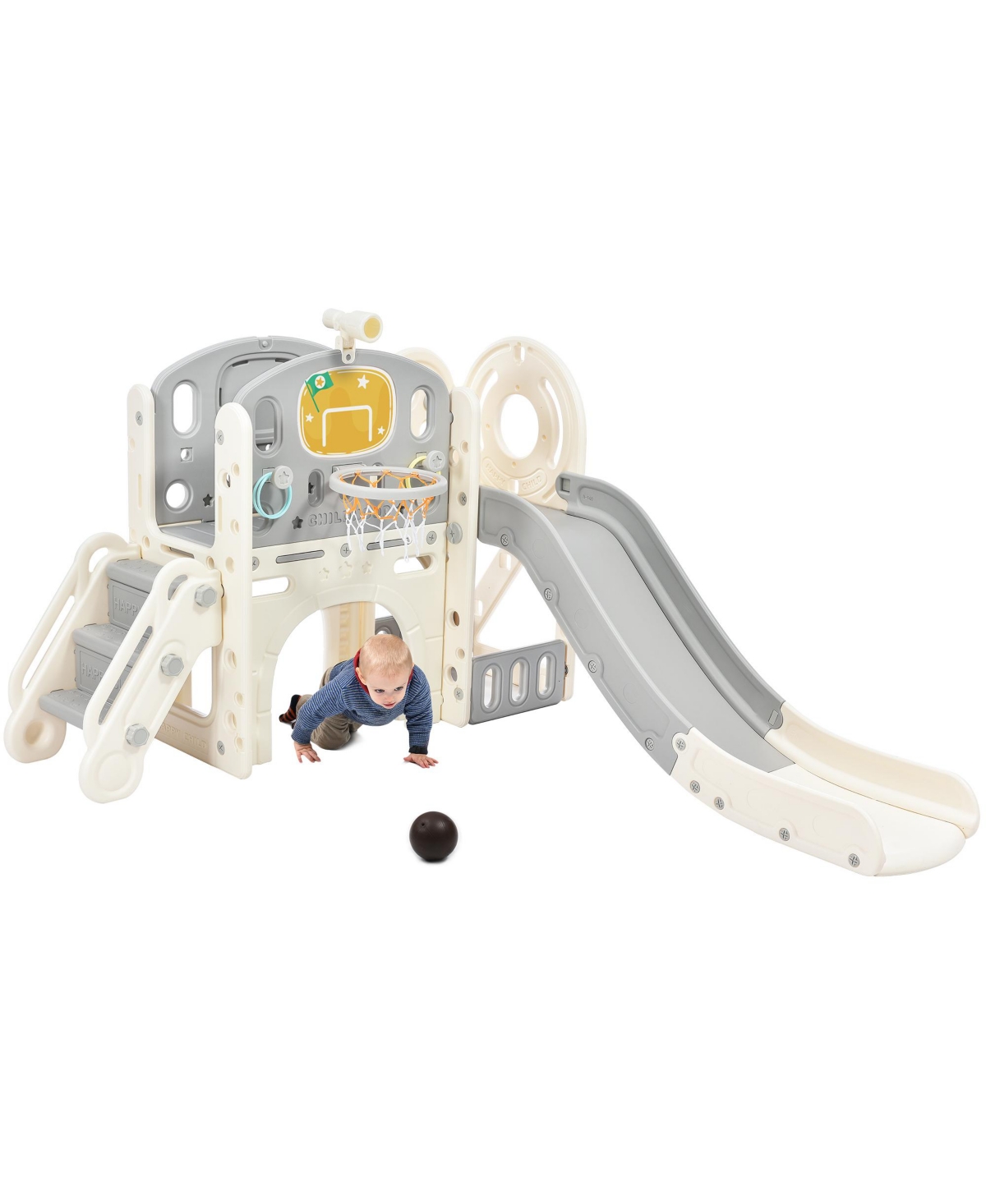 Slickblue Kids Slide Playset Structure Castle Climber with Slide and Basketball Hoop for Fun Adventures
