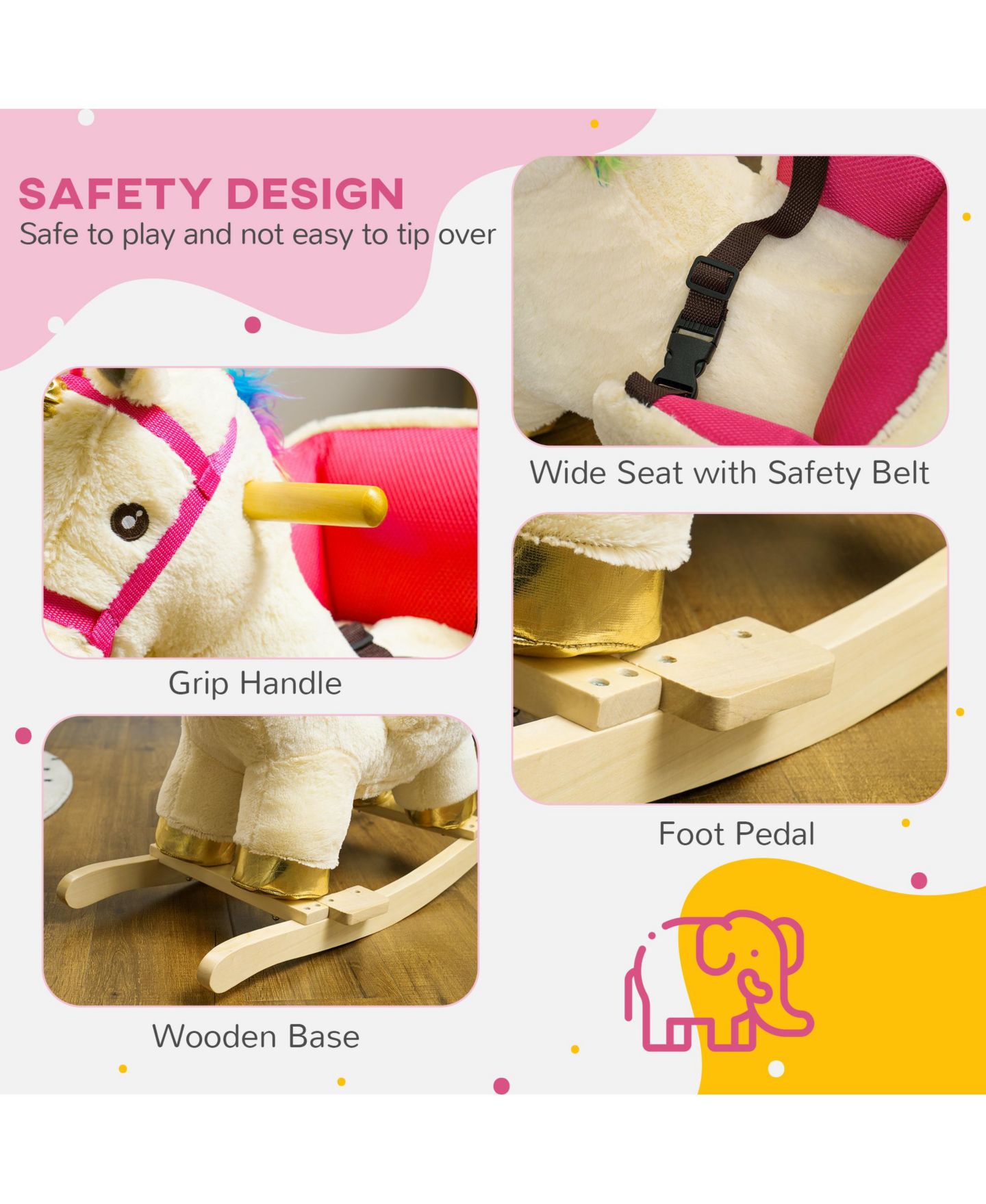 Детская игрушка Qaba Kids Rocking Horse, Unicorn with Realistic Sounds for 18-36 Months, цвет: Кремовый белый — фото 3