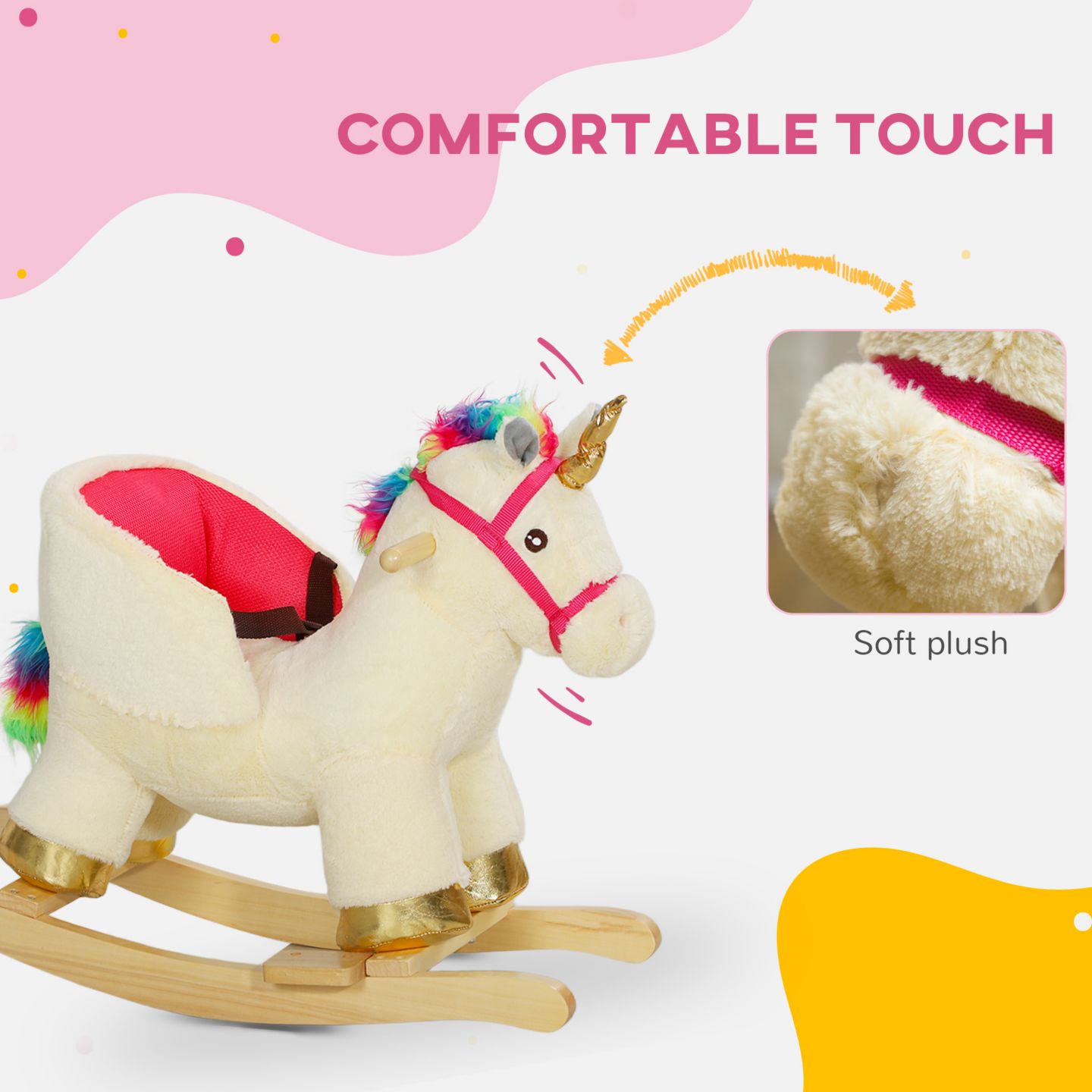 Детская игрушка Qaba Kids Rocking Horse, Unicorn with Realistic Sounds for 18-36 Months, цвет: Кремовый белый — фото 8