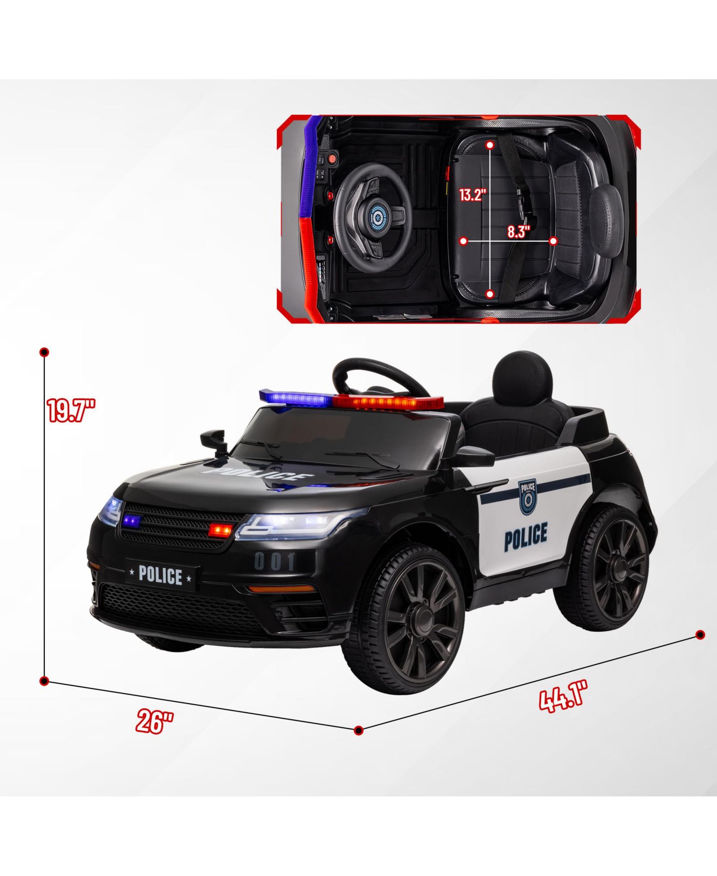 Детская игрушка Qaba 12V Police Patrol Ride-On Car with Remote Control and Adjustable Speeds, 55 lbs., Ages 3-7, цвет: Чёрный — фото 5