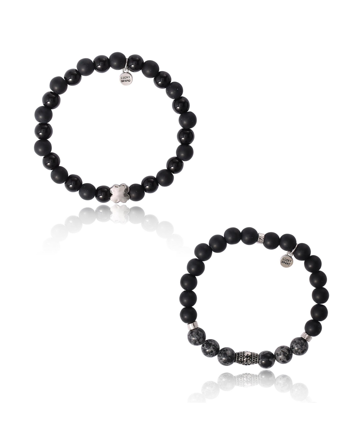 Black Lava Bead Bracelets - Set of Two Natural Stone Stretch Bracelets for Men - Black, brown