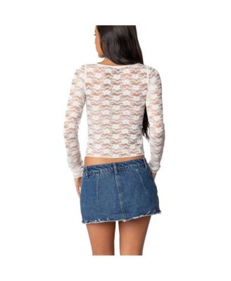 Edikted Womens Mykonos Sheer Lace Top - Macy's