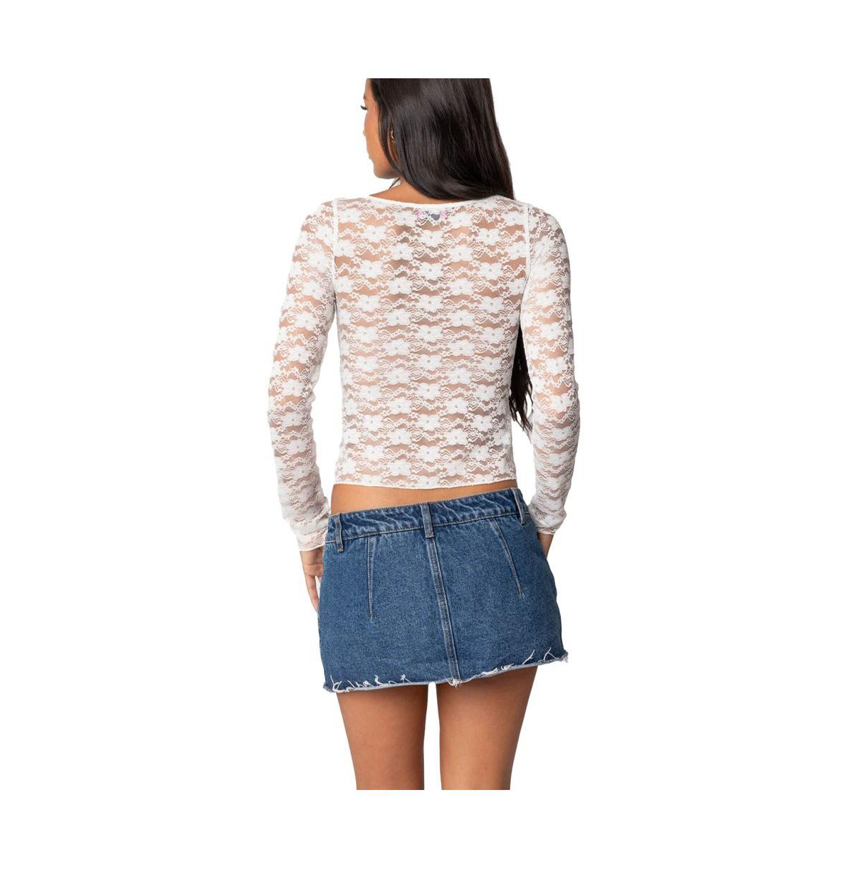Edikted Women's Mykonos Sheer Lace Top