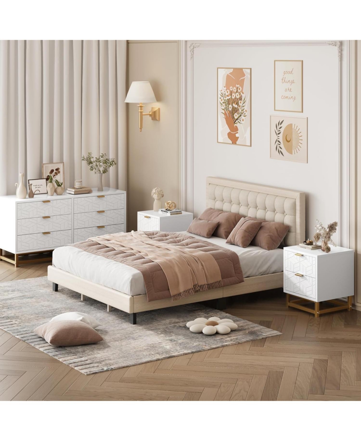 gaomon Dressers for Bedroom 6 Drawer, Chest of Drawers with Metal Base, Modern Dresser Chest Cabinet Organizer- White