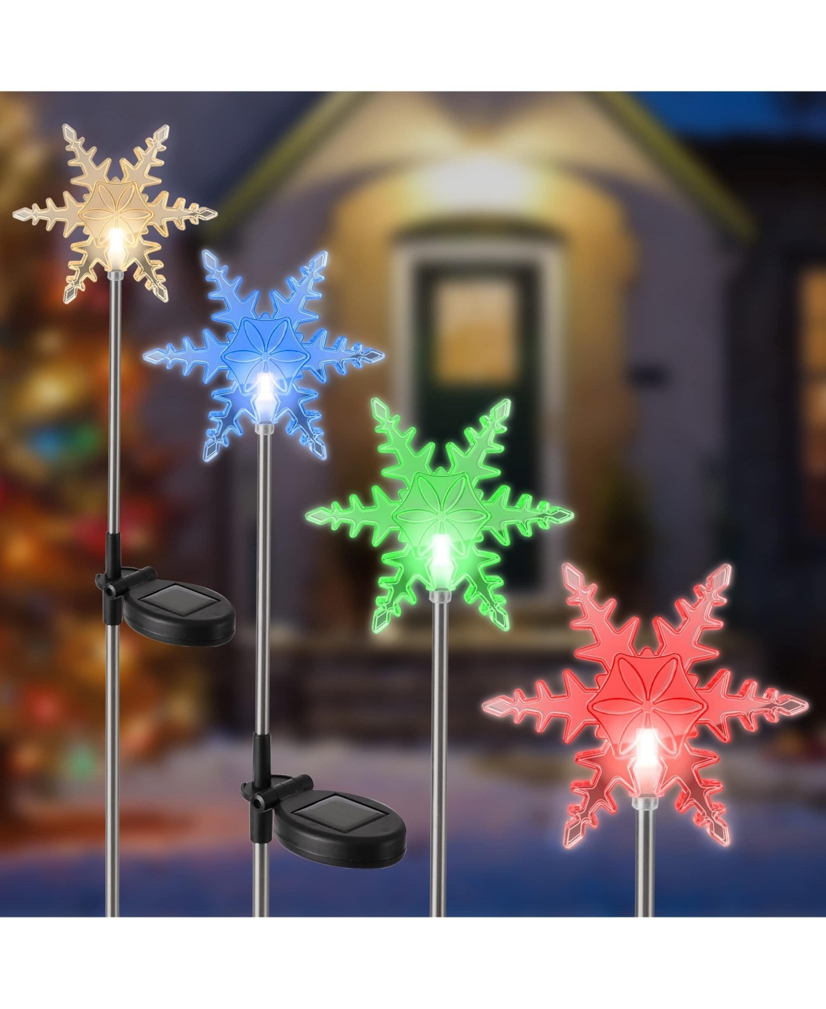 4-Pack Snowflake SOlar Garden Stake Lights Outdoor Decor - Multicolor