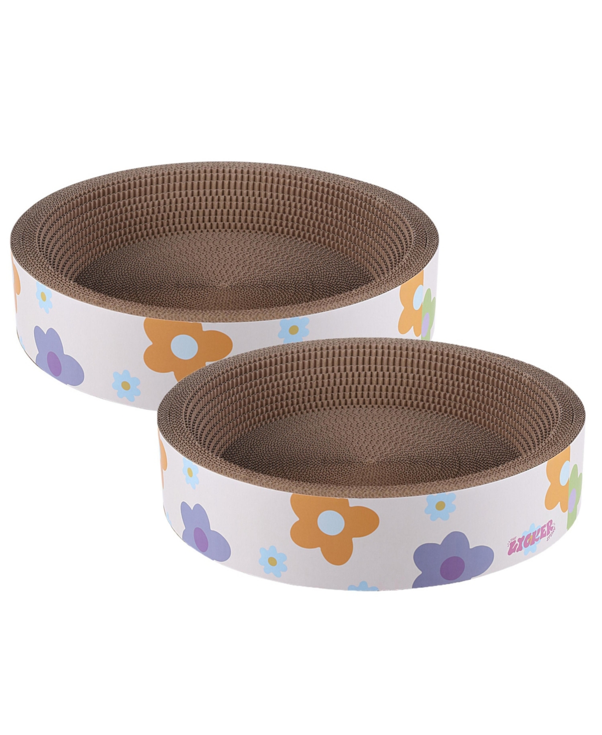 Daisy 18.13" Modern Cardboard Bowl Cat Scratcher with Catnip, White/Multi (Set of 2)