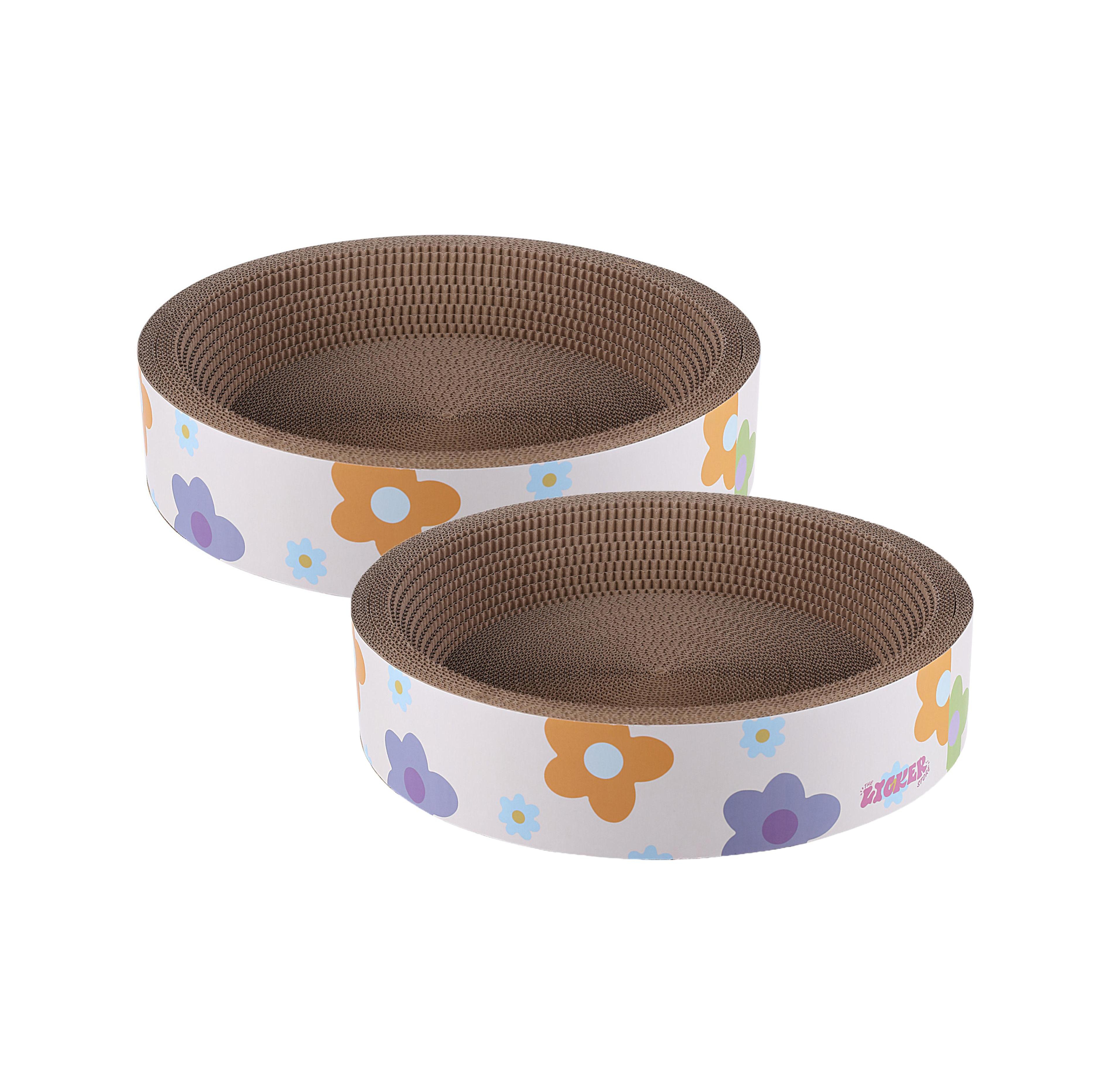 Daisy 18.13" Modern Cardboard Bowl Cat Scratcher with Catnip, White/Multi (Set of 2)