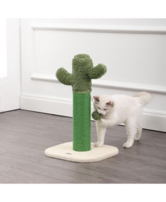 Pecos 21" Modern Jute Cactus Cat Scratching Post with Fuzzy Toy, Green/White