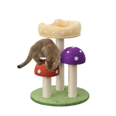 Pixie 22.5" 3-Tier Cottage Sisal Mushroom Cat Tree with Scratching Posts, Napping Perch, and Dangling Bell Toy, Multi