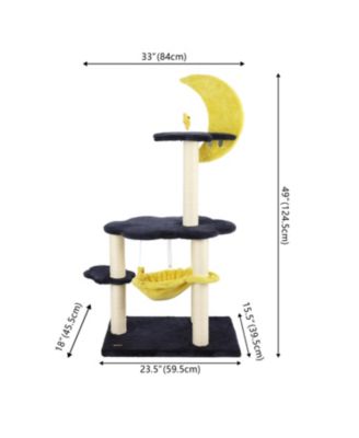 Aurora 49" 3-Tier Modern Sisal Moon And Stars Cat Tree with Scratching Posts, Basket, and Fuzzy Bell Toys, Navy/Yellow/White