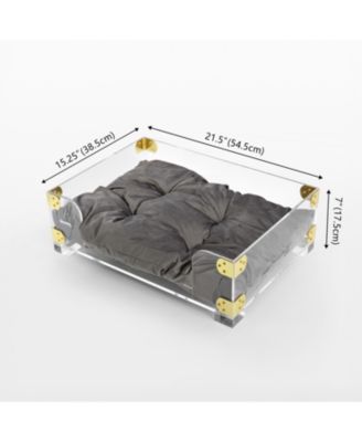 Haines 21.5" x 15.25" Small/Medium Modern Acrylic Velvet Pet Bed with Washable Cushion, Dark Gray/Clear