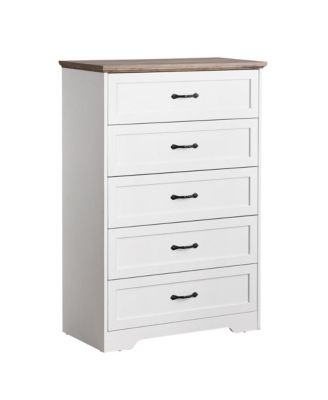 Modern 5 Drawers Dresser, Chest of Drawers Closet Organizers and Storage Clothes, Modern Dressers(White and Brown)