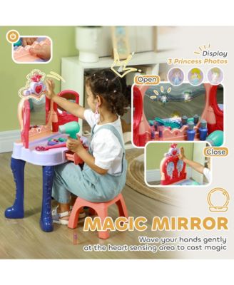 Kids Vanity Set w/ Mirror and Stool, Music, Light, Drawer, Multicolor