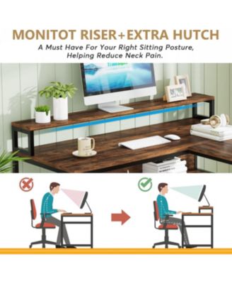 Reversible Corner Computer Desk with Storage Shelves,59 Inch L Shaped Desk with Monitor Stand,Study Writing Table Workstation for Home Office, Rustic Brown