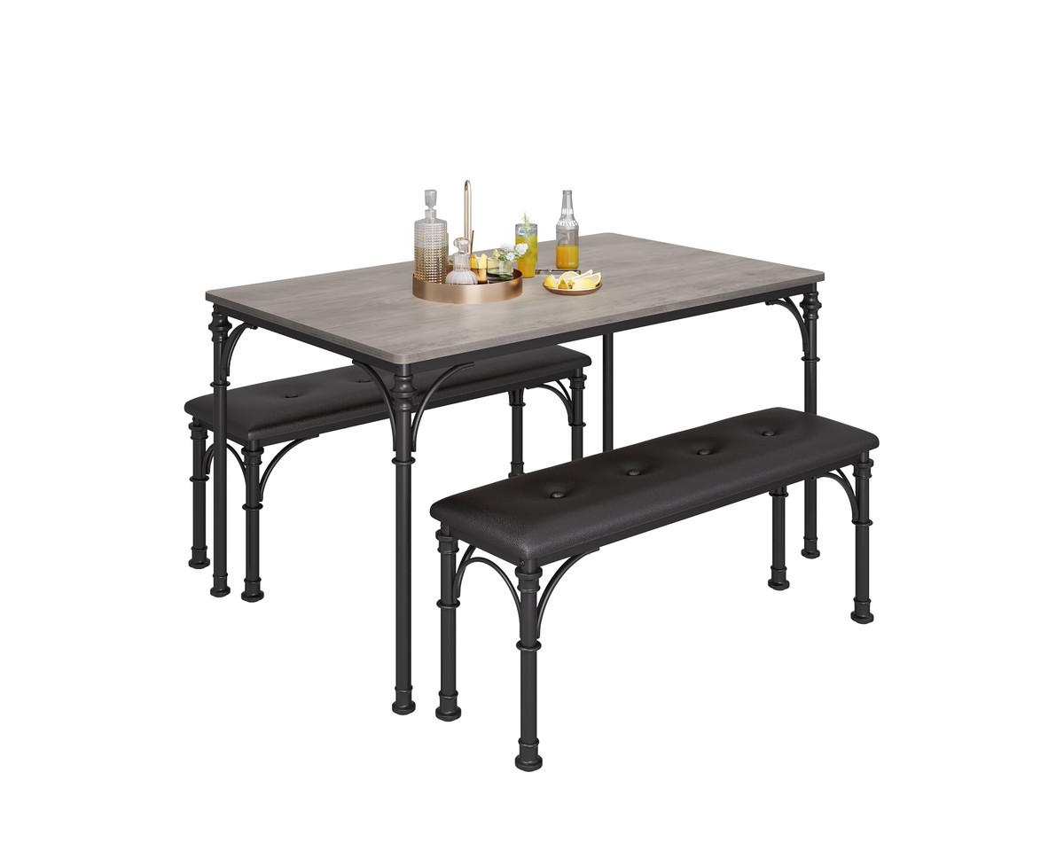 gaomon Dining Table Set for 4, Kitchen Table Set with Roman Columns, Dining Table Set for 4-6 with Upholstered Benches, The 3-Piece Dining Table Set f