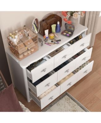 9-Drawer White Wood Dresser Storage Dresser