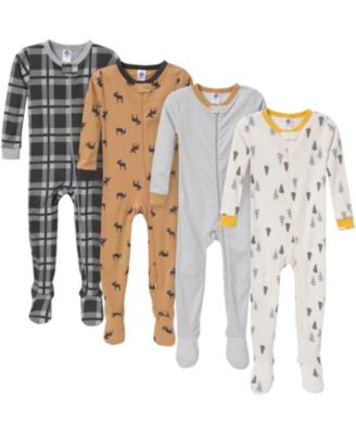 Baby Boys Snug Fit Footed Sleep & Play, 4-Pack, Moose