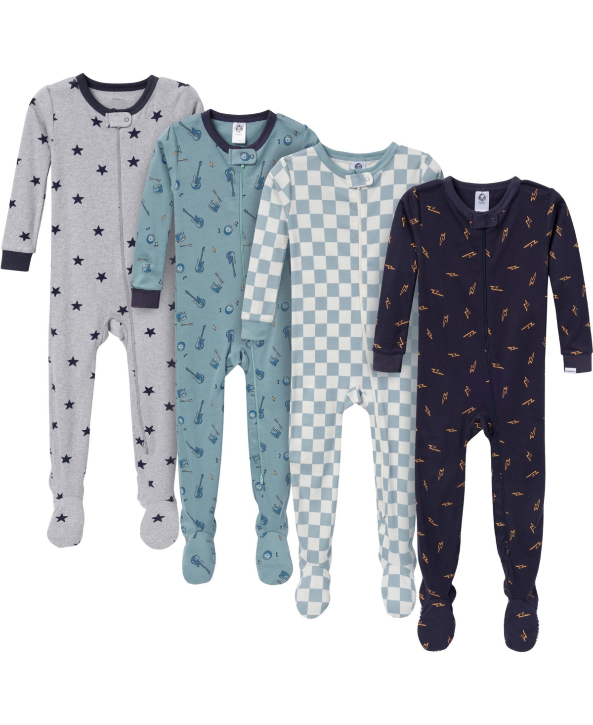 Gerber Baby Boys Snug Fit Footed Pajamas, 4-Pack, Moose - Guitars
