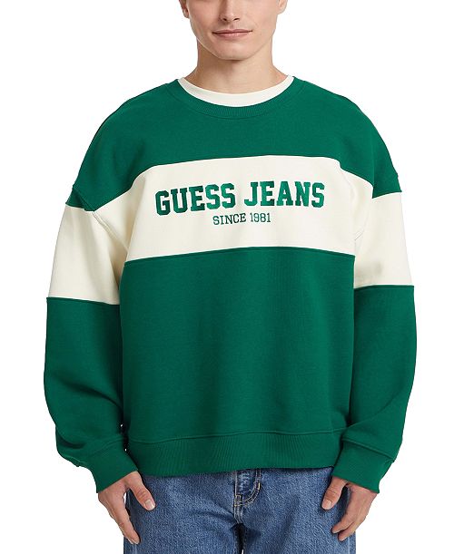 alfani GUESS JEANS Men's Stripe Crewneck Logo Sweatshirt Men's Fashion & Accessories