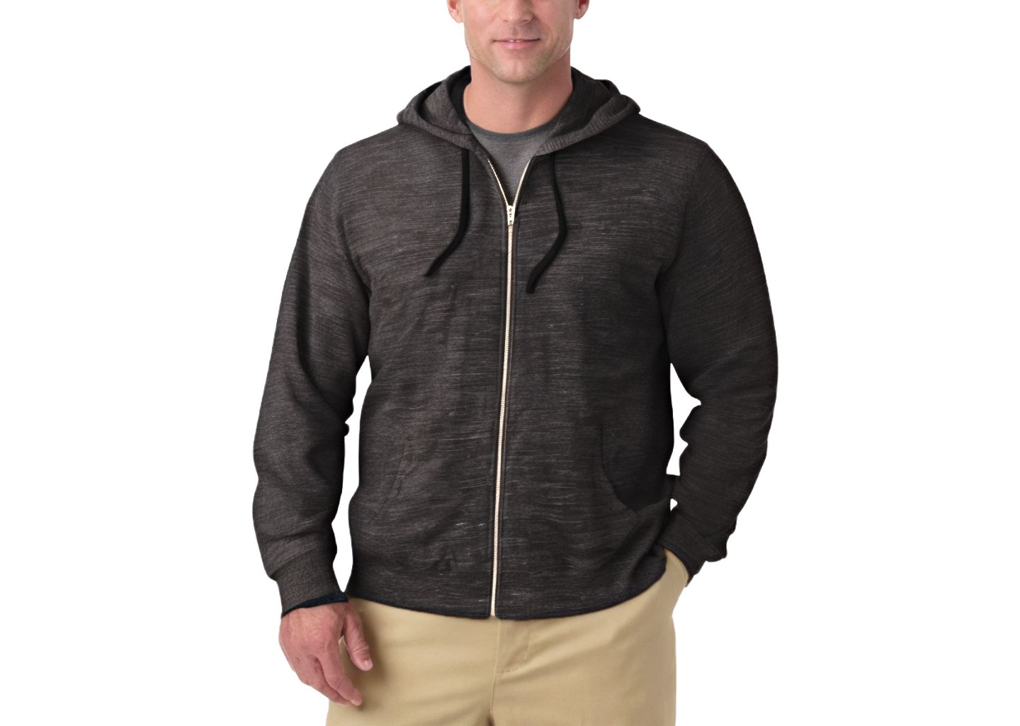 Мужское худи KingSize Fleece Zip-Front, цвет: Чёрный белый меланжевый — фото 1